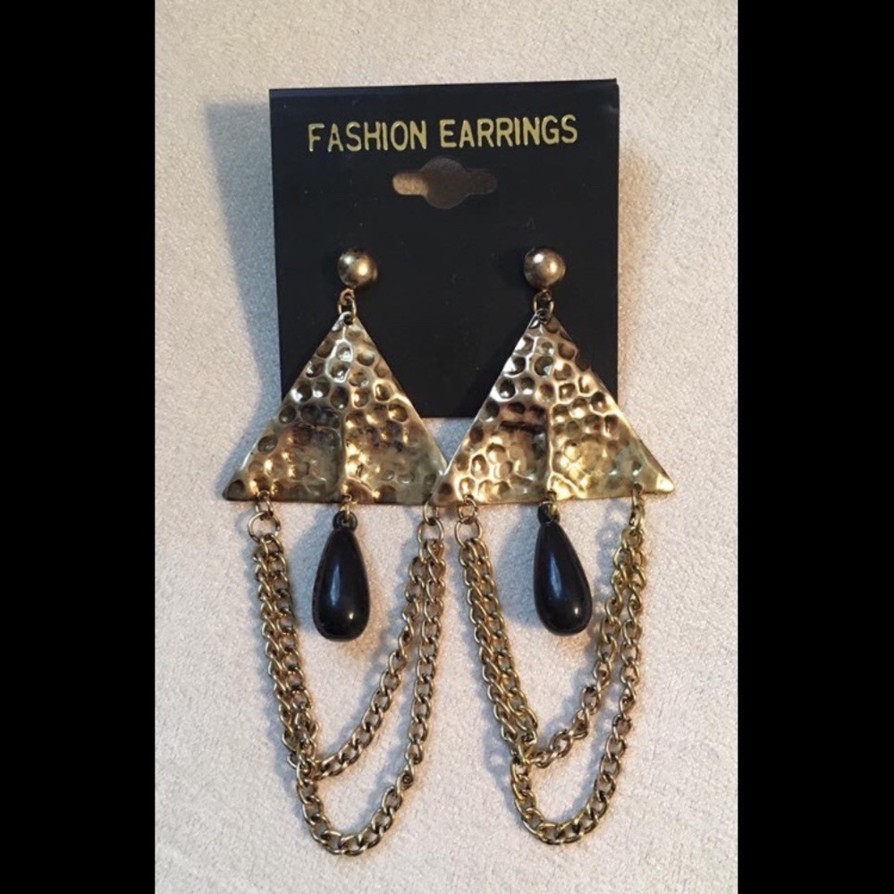 Black and Gold Dangle Earrings